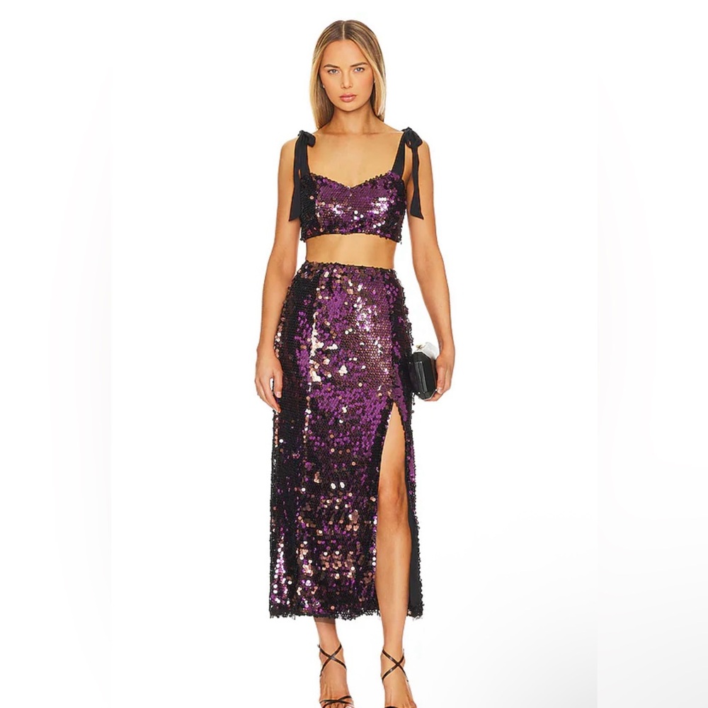 Free People Revolve Star Bright Set in Lilac Sequin Stars Skirt & Crop Top NWT